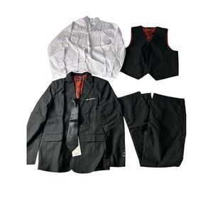 Yuan Lu‎ boys 5 Piece Tuxedo Suit Set Blazer 14 Black White Pants Shirt Tie